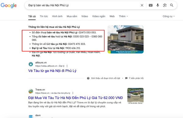Đại lý bán vé tàu Hà Nội Phủ Lý