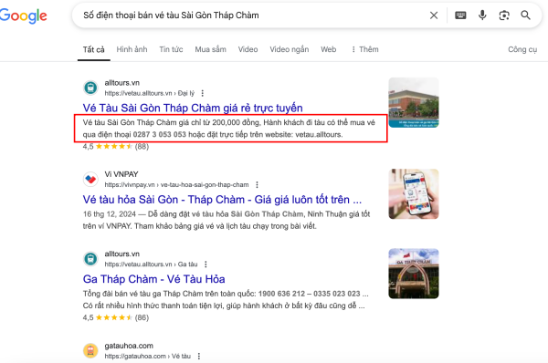 Số điện thoại bán vé tàu Sài Gòn Tháp Chàm