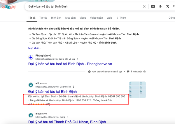 Đại lý bán vé tàu tại Bình Định