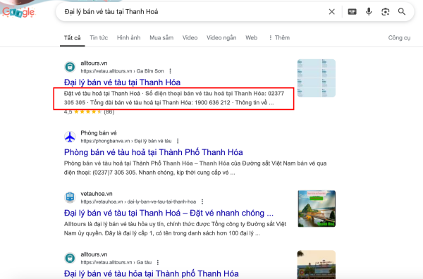 Đại lý bán vé tàu tại Thanh Hoá