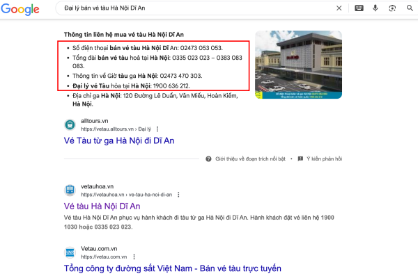 Đại lý bán vé tàu Hà Nội Dĩ An