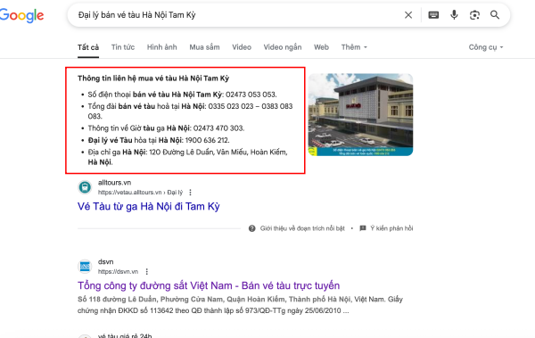 Đại lý bán vé tàu Hà Nội Tam Kỳ
