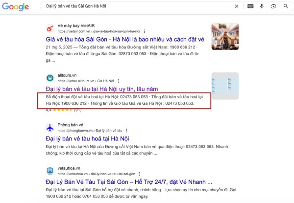 Đại lý bán vé tàu Sài Gòn Hà Nội