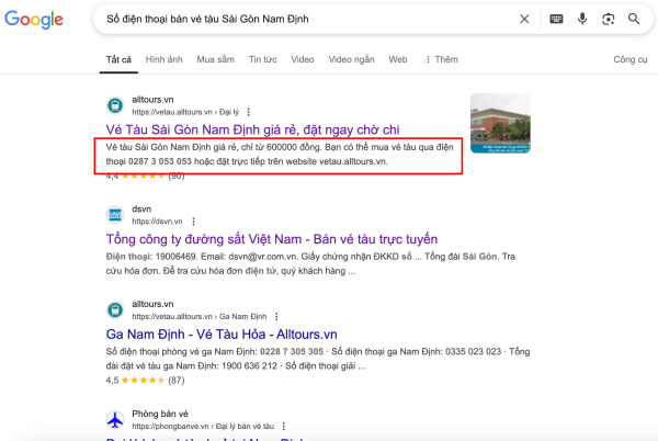 Số điện thoại bán vé tàu Sài Gòn Nam Định
