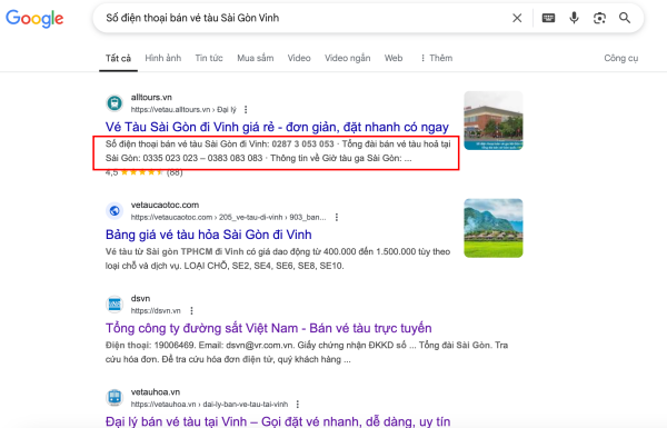 Số điện thoại bán vé tàu Sài Gòn Vinh
