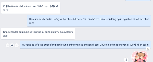 Phản hồi của khách hàng tại Lào Cau khi đặt vé cùng Alltours