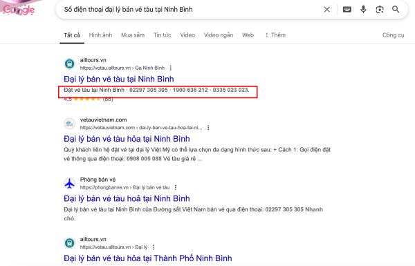 Số điện thoại đại lý bán vé tàu tại Ninh Bình