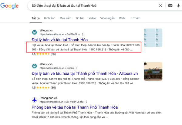 Số điện thoại đại lý bán vé tàu tại Thanh Hoá