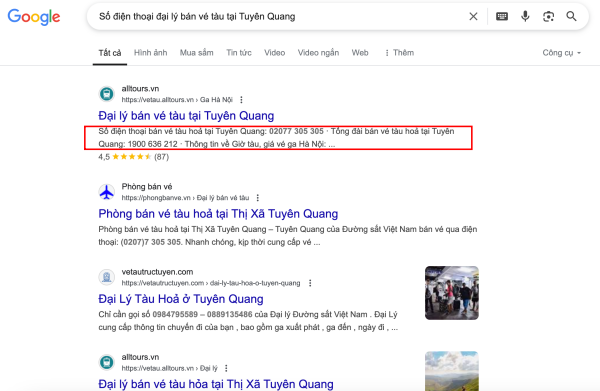 Hành khách lựa chọn cái đại lý uy tín hiển thị ở đầu trang