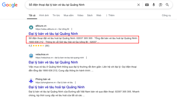 Số điện thoại đại lý bán vé tàu tại Quảng Ninh