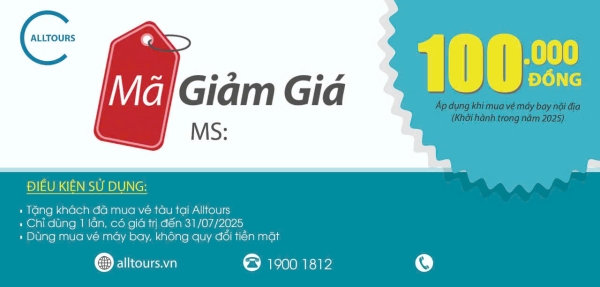 Mã giảm 100.000 VNĐ cho vé máy bay nội địa khi mua vé tàu trên 500k