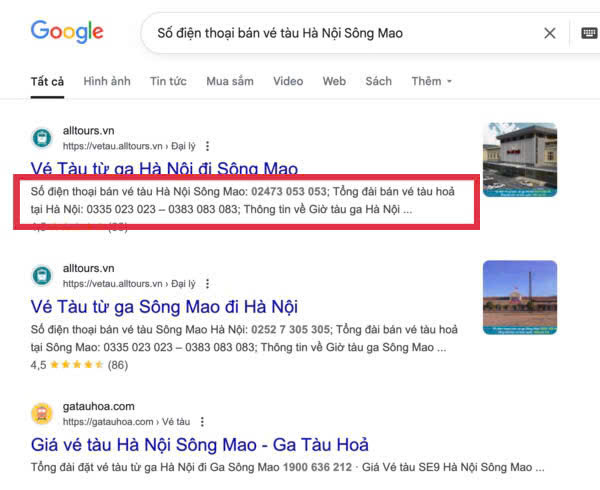 Bạn tìm đại lý uy tín bán vé tàu Hà Nội Sông Mao bằng cách gõ từ khoá tìm kiếm trên Google