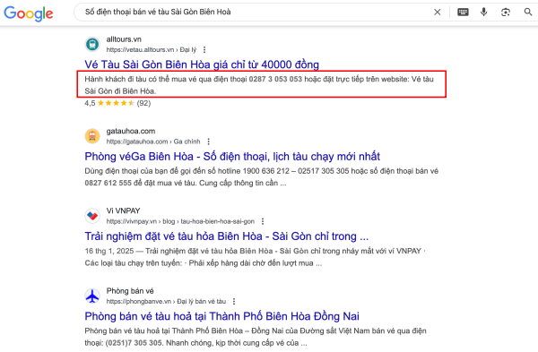 Số điện thoại bán vé tàu Sài Gòn Biên Hoà