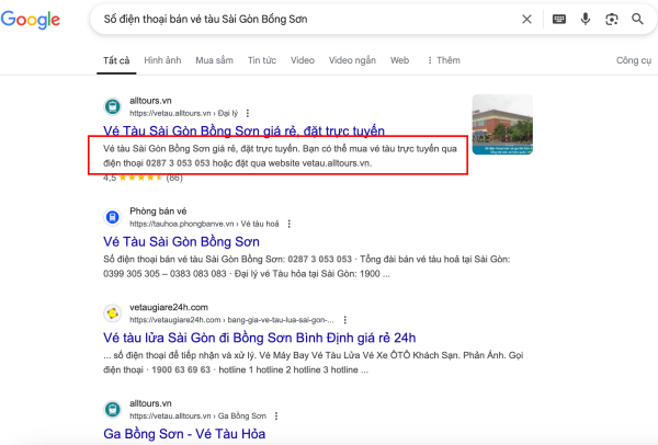 Số điện thoại bán vé tàu Sài Gòn Bồng Sơn