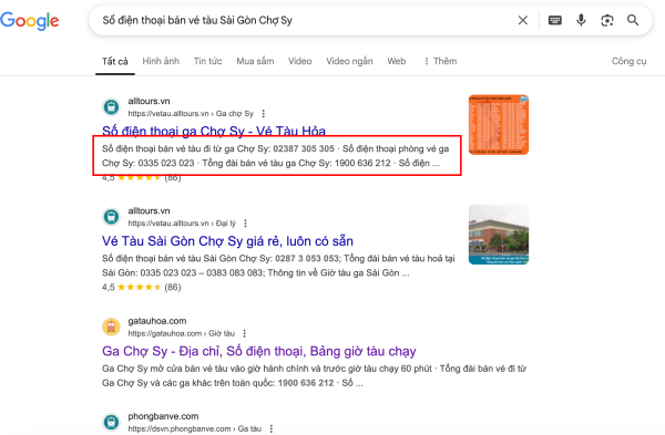 Số điện thoại bán vé tàu Sài Gòn Chợ Sy