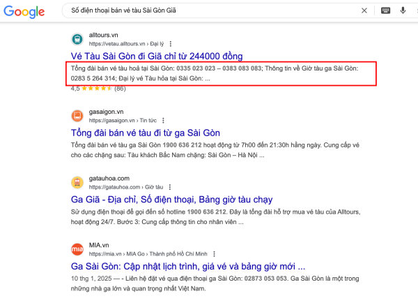 Số điện thoại bán vé tàu Sài Gòn Giã