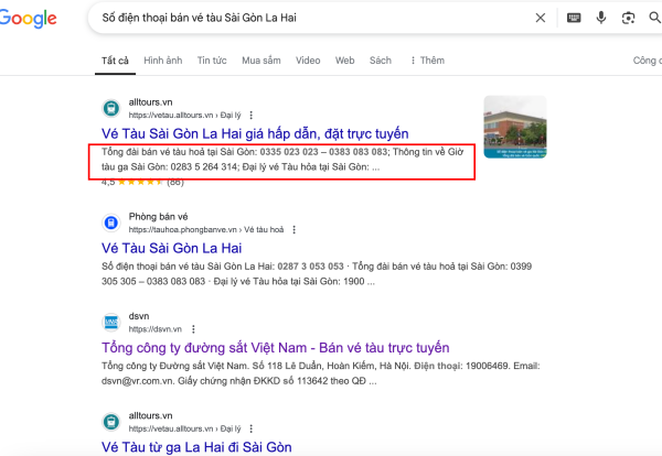 Số điện thoại bán vé tàu Sài Gòn La Hai