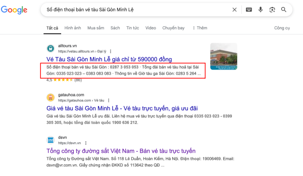 Số điện thoại bán vé tàu Sài Gòn Minh Lệ