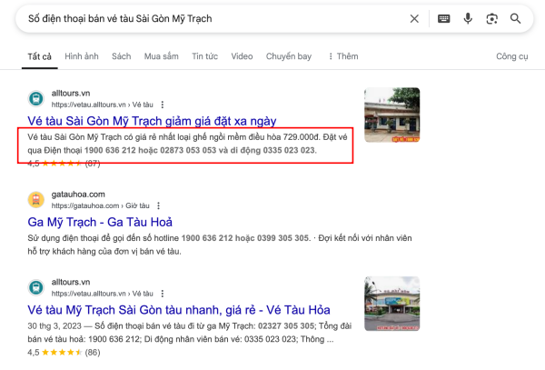 Số điện thoại bán vé tàu Sài Gòn Mỹ Trạch