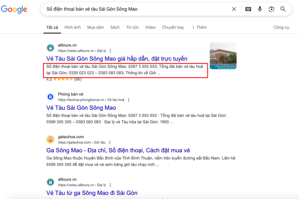 Số điện thoại bán vé tàu Sài Gòn Sông Mao
