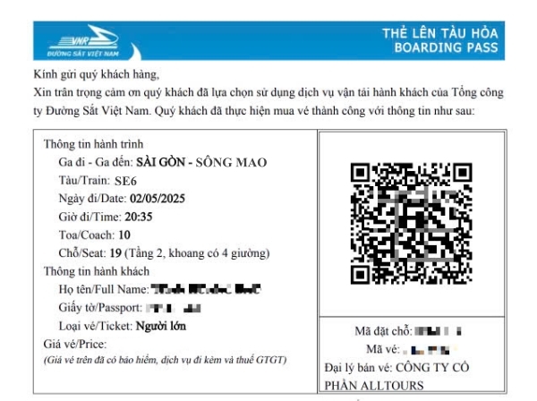 Mặt vé điện tử tàu Sài Gòn Sông Mao