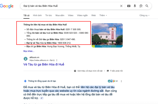 Đại lý bán vé tàu Biên Hòa Huế