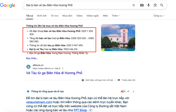Đại lý bán vé tàu Biên Hòa Hương Phố