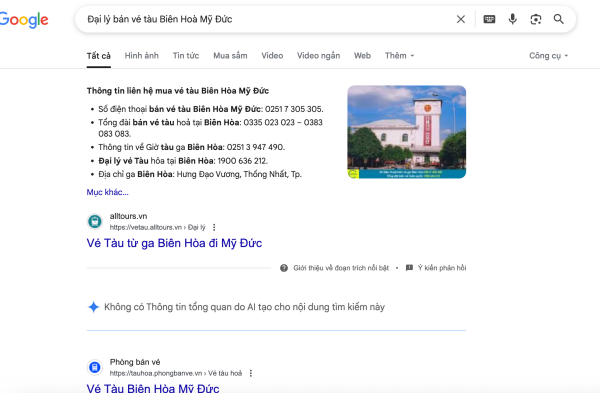Vé tàu Biên Hoà Mỹ Đức