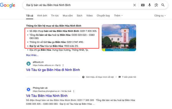 Đại lý bán vé tàu Biên Hoà Ninh Bình