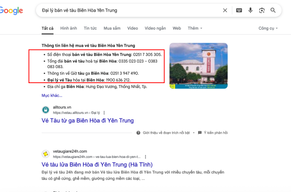 Đại lý bán vé tàu Biên Hòa Yên Trung