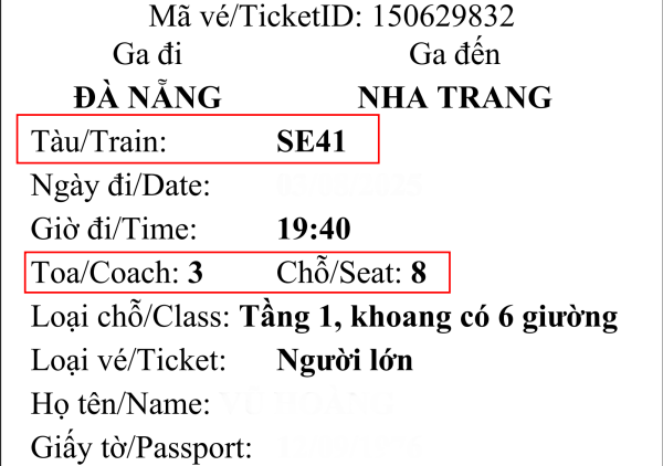 Kiểm tra thông tin trên vé tàu hoả