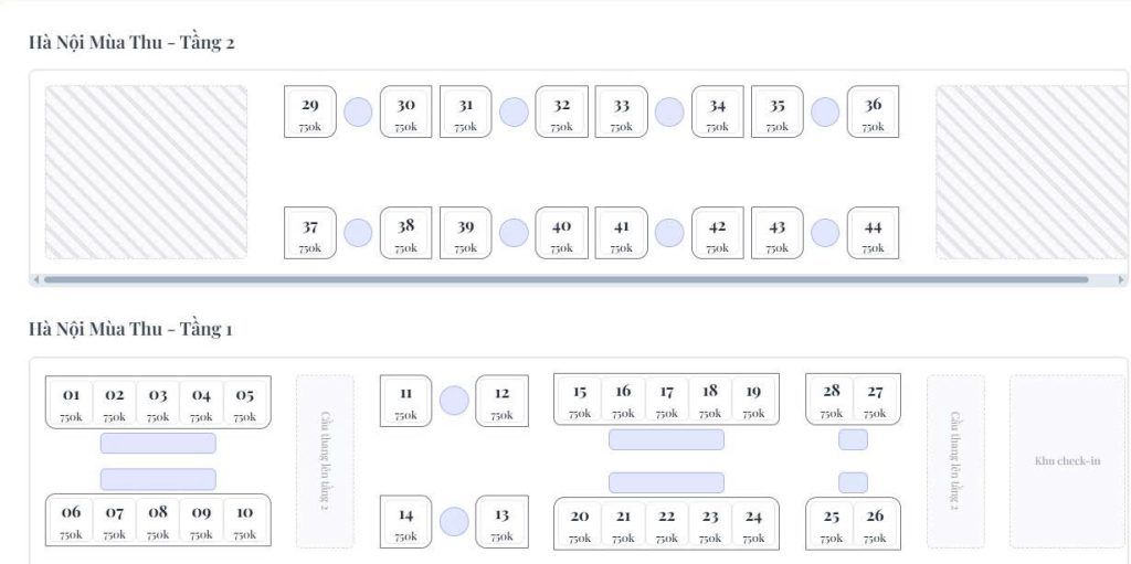 Sơ đồ Ghế ngồi Toa Ô Chợ Dừa Vip 